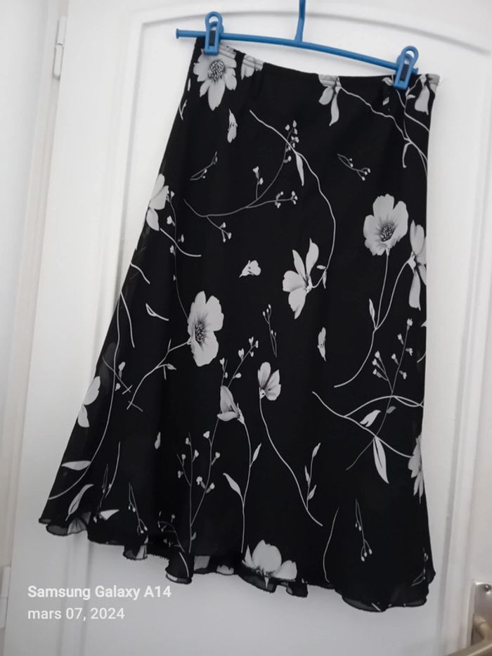 Jupe longue motif fleur noir femme taille unique - photo numéro 3