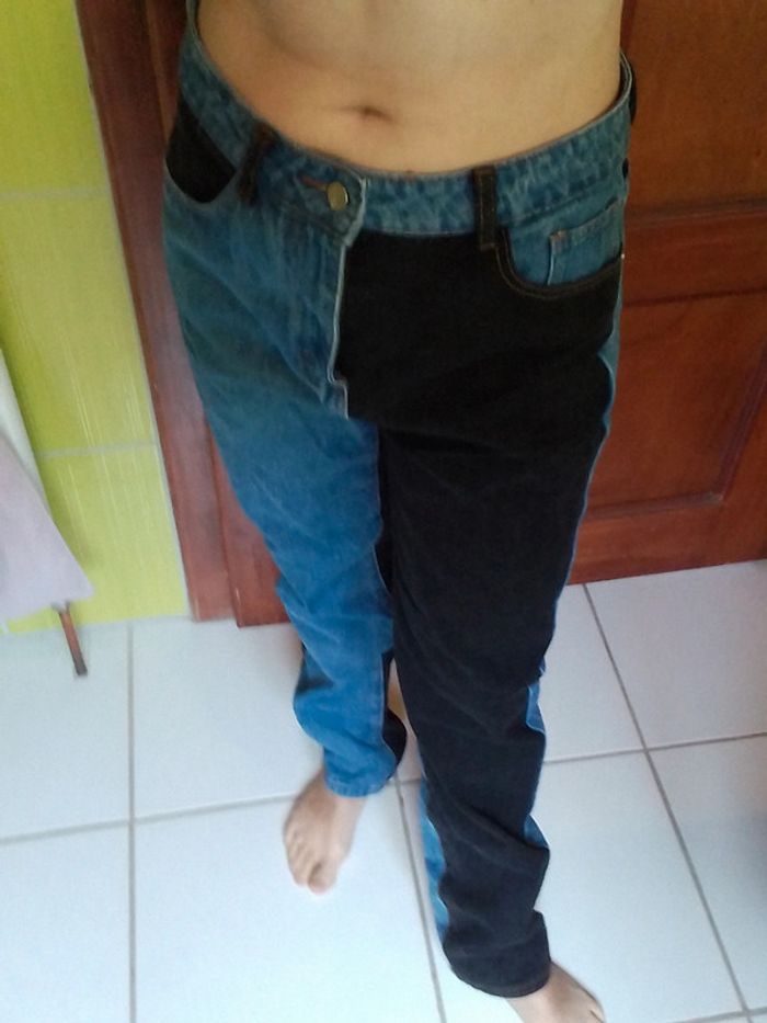 Jeans femme droit noir et bleu Shein - photo numéro 2