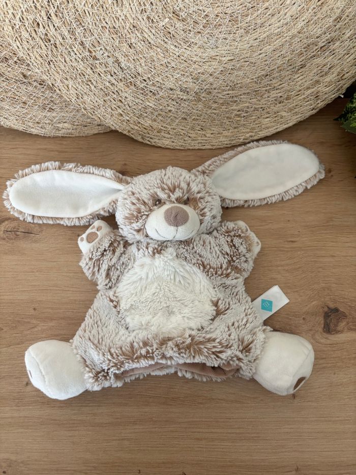 Doudou marionnette lapin beige blanc empreintes tex baby - photo numéro 2