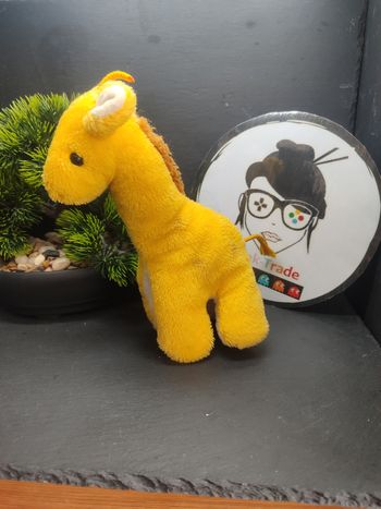 peluche doudou ancien girafe ajena jaune marron tâche vintage Queue Blanc Noir 