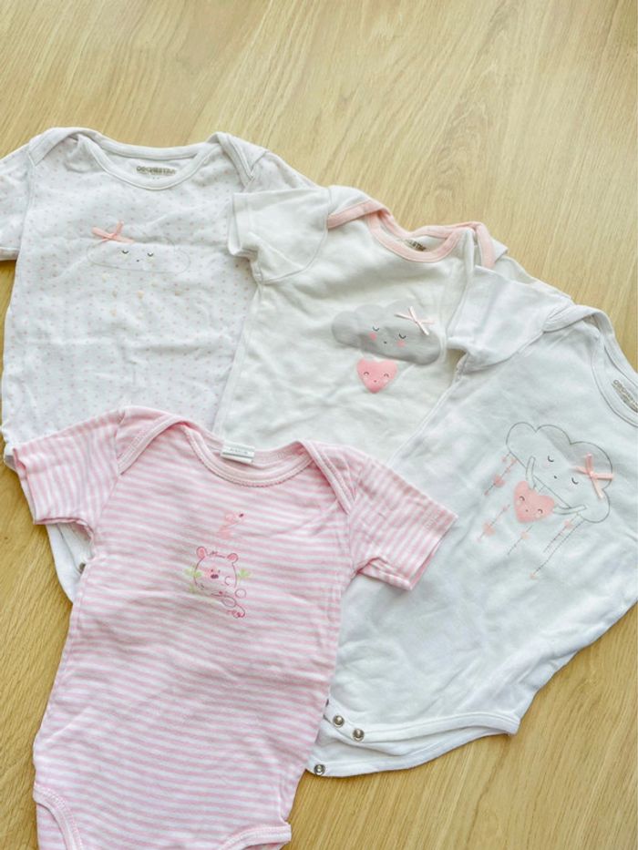 Lot de 4 bodies manches courtes bébé fille en coton rose blanc 18 mois