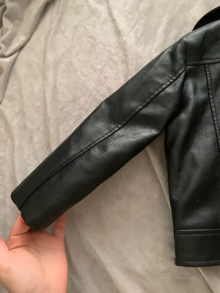 Blouson moto enfant noir simili cuir zips argentés - photo numéro 6
