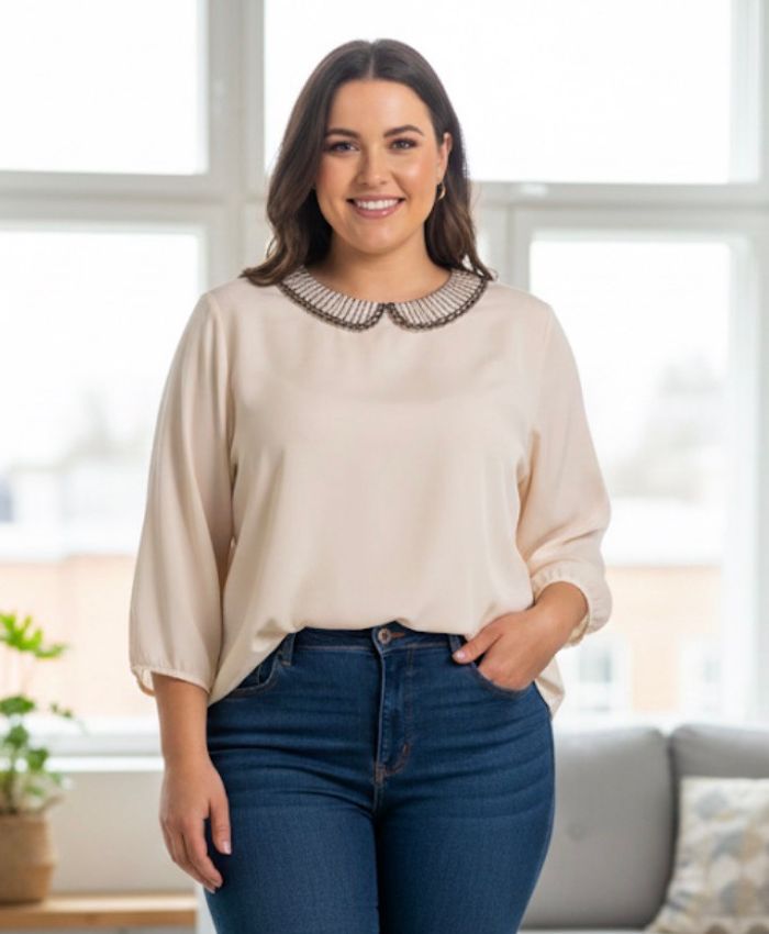 Blouse rose avec col strass T46 - photo numéro 1
