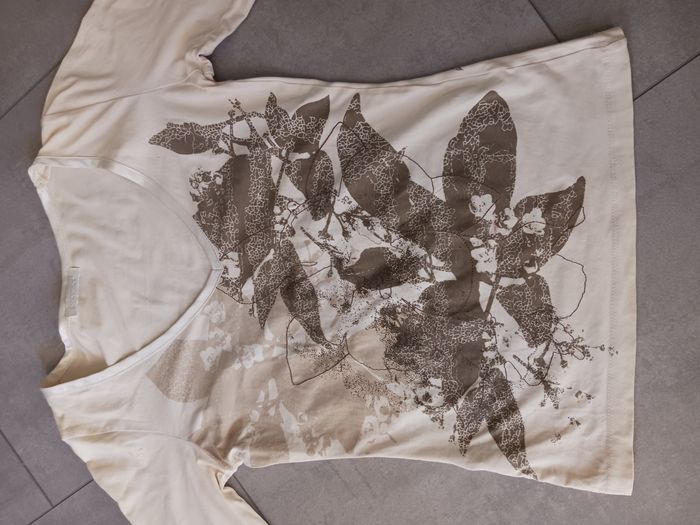 T shirt manches longues col V beige imprimé devant et dos Taille unique Promod - photo numéro 5
