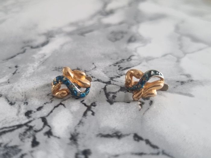 Paire de boucle d'oreille doré et turquoise - photo numéro 3