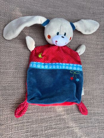 Doudou lapin rouge et bleu marine