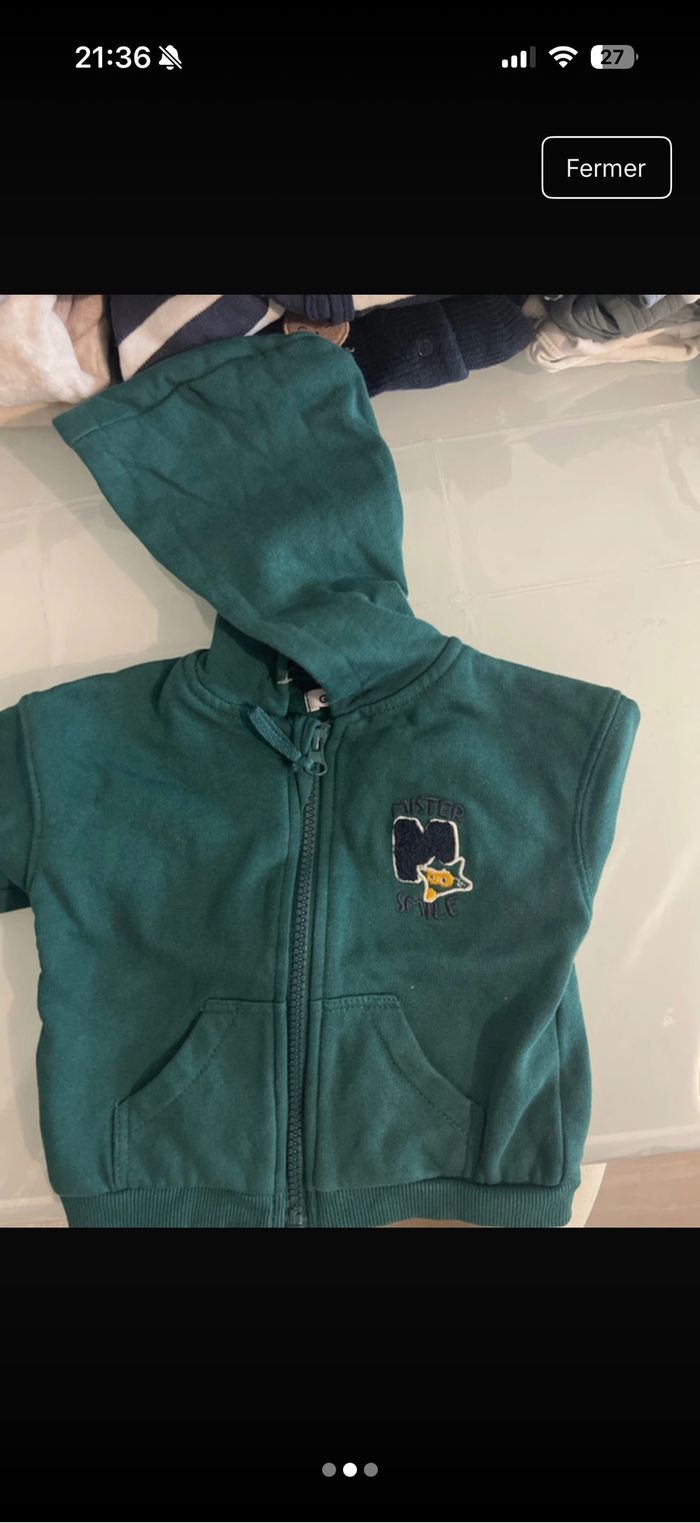 Veste zippée à capuche verte intérieur velours - photo numéro 2