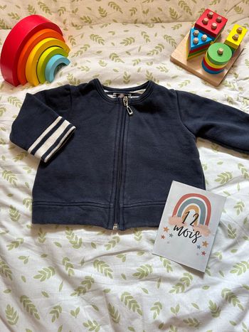 gilet zippé  bleu marine elle est où la mer ? 12 mois