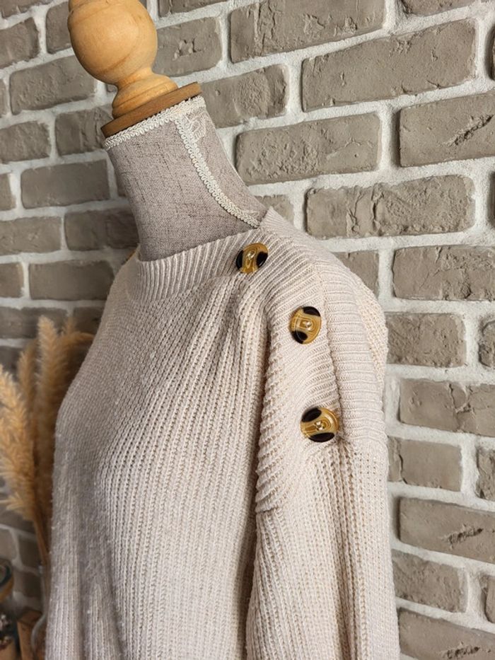 Pull en maille beige boutonné aux épaules Pimkie - photo numéro 6