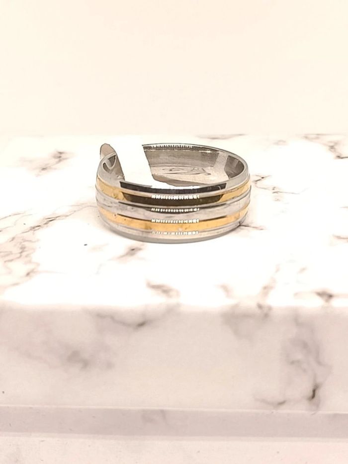 Bague anneau acier doré et argenté type alliance - photo numéro 3