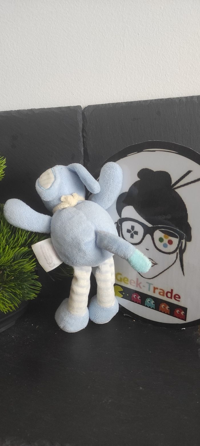 Doudou cheval âne zèbre bleu peluche tex baby bleu blanc rayé rayure rond rouge - photo numéro 2