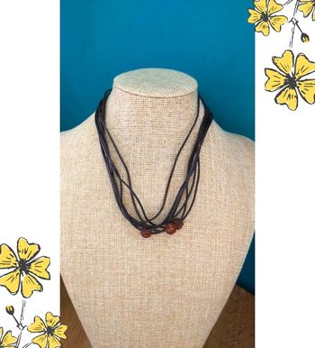 Collier multi-rangs cuir et perles strassées - Collection Sable & Ébène