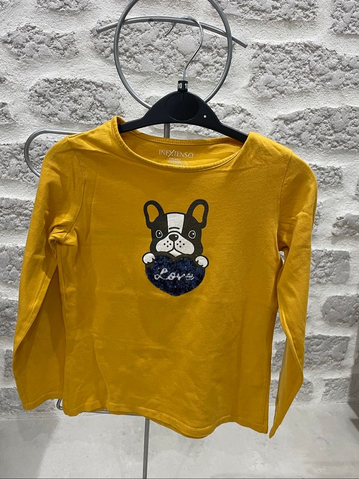 Tee shirt fille chien bulldog in extenso 8 ans moutarde