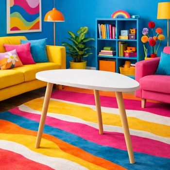 Table basse ronde scandinave blanche pieds bois – style nordique moderne