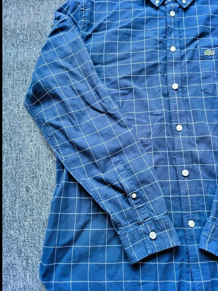 Chemise Lacoste Bleu à Carreaux Blanc - Manches Longues - Taille L - 100 % Coton - photo numéro 8