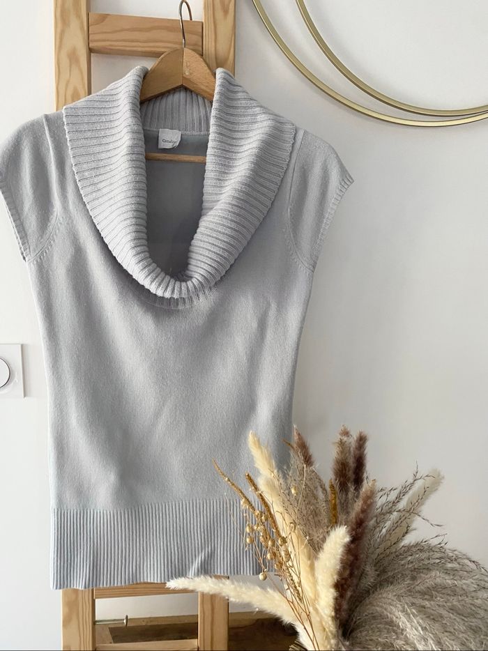 Pull col plongeant gris manches courtes Camaïeu taille S