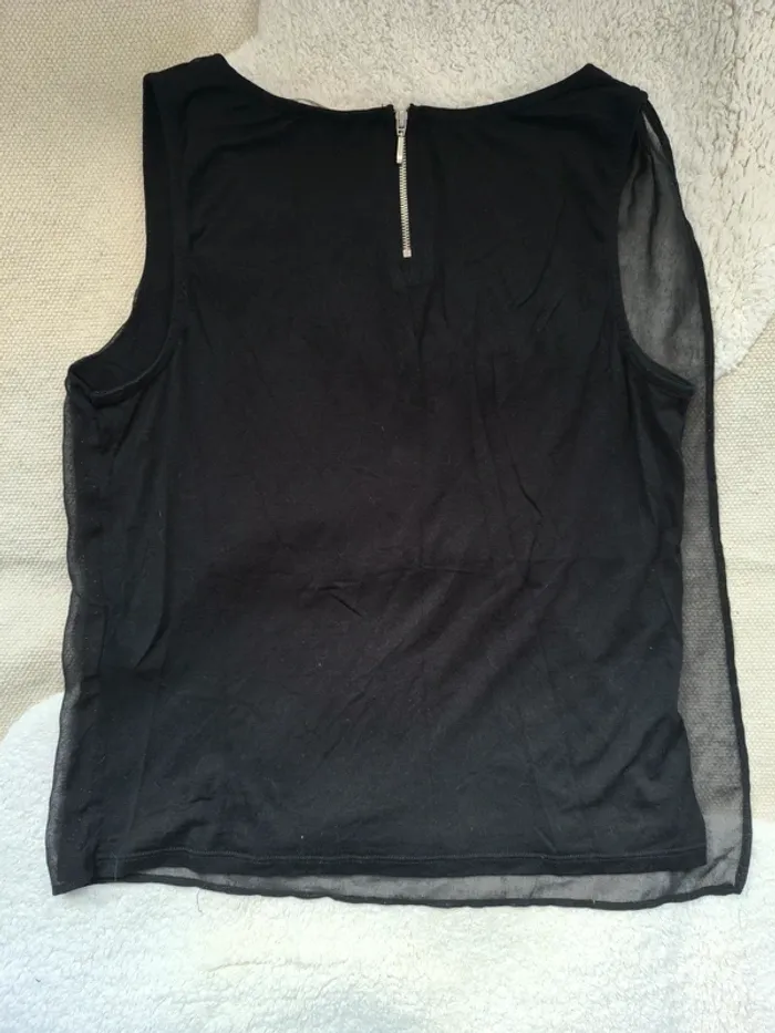 🖤 Haut noir Naf Naf sans manches – Bimatière & voile pailleté – Taille L - photo numéro 2