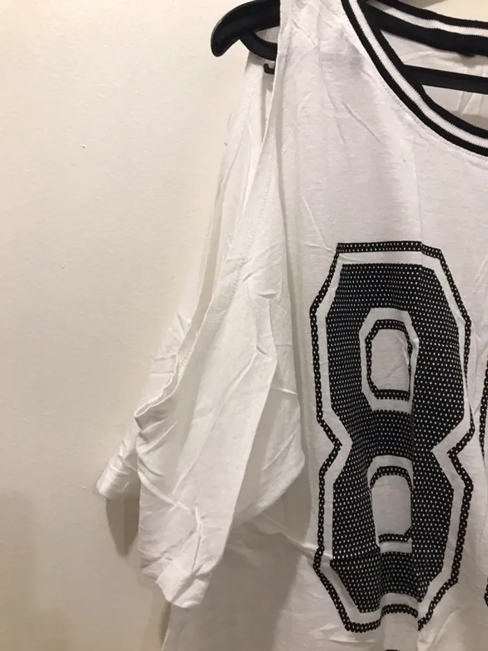 Haut robe femme tunique manches courtes ouvertures sur les épaules blanc et noir taille unique - photo numéro 3