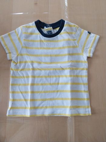 T-shirt bébé 12 mois terre de marins rayé blanc et jaune