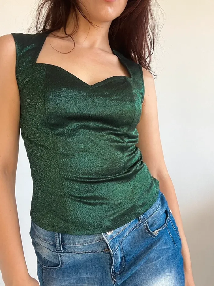 Haut débardeur à paillettes vert y2k vintage taille S 🪲 - photo numéro 4