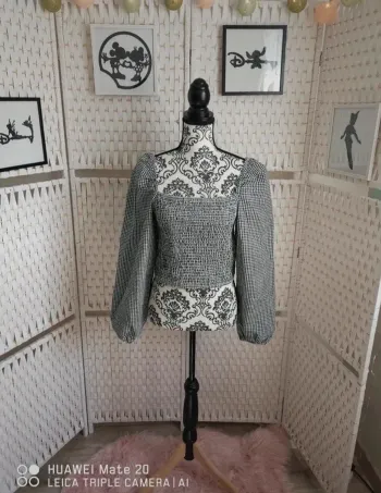 💕joli crop top noir et blanc smocké femme TL / 40 BZB 💕