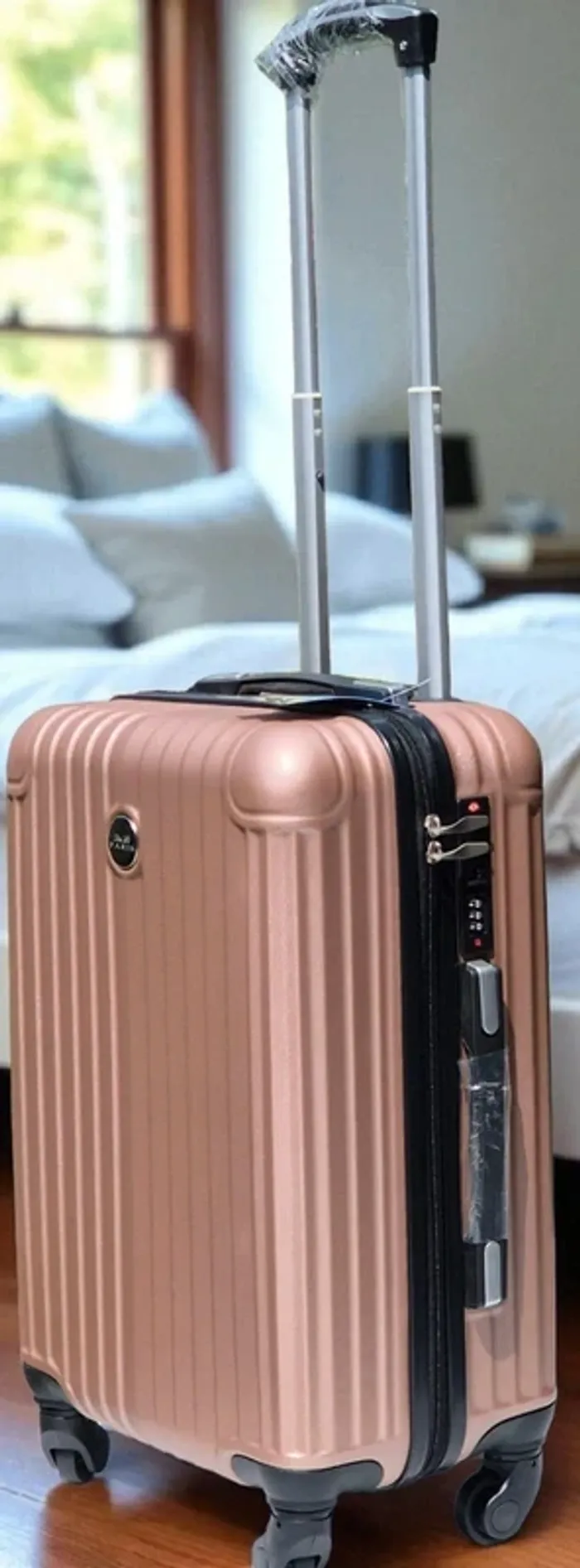 Valise cabine 55cm + Sac de voyage rose en cuir PU de qualité - photo numéro 2