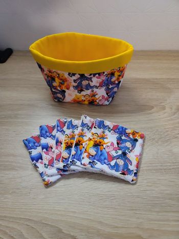 Corbeille en tissu et 6 lingettes lavables 