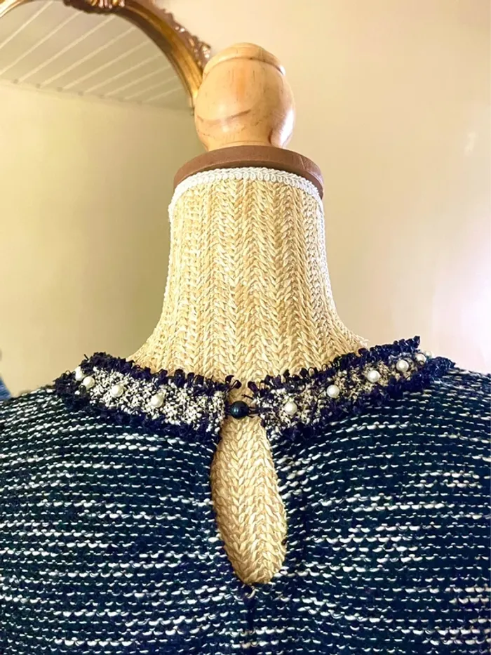 sublime Top maille tweed effet bouclette col rond perles manches 3 4 neuf - photo numéro 9