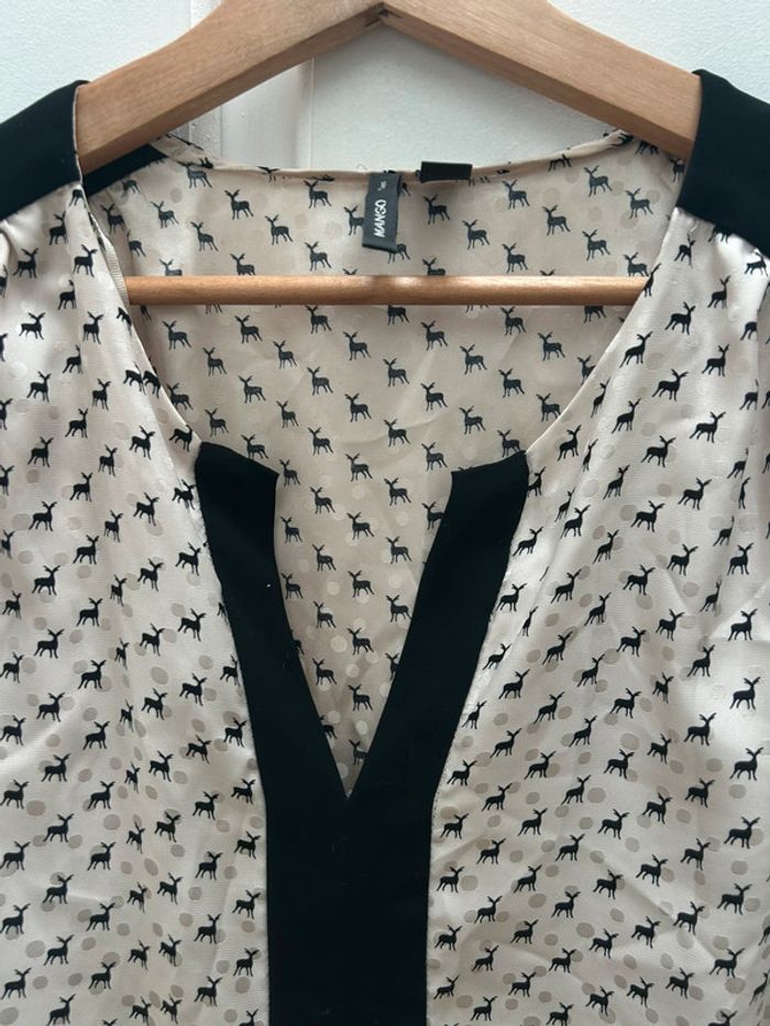 Haut tunique manches longues blanc cassé beige avec motifs cerfs - mango taille s - photo numéro 2