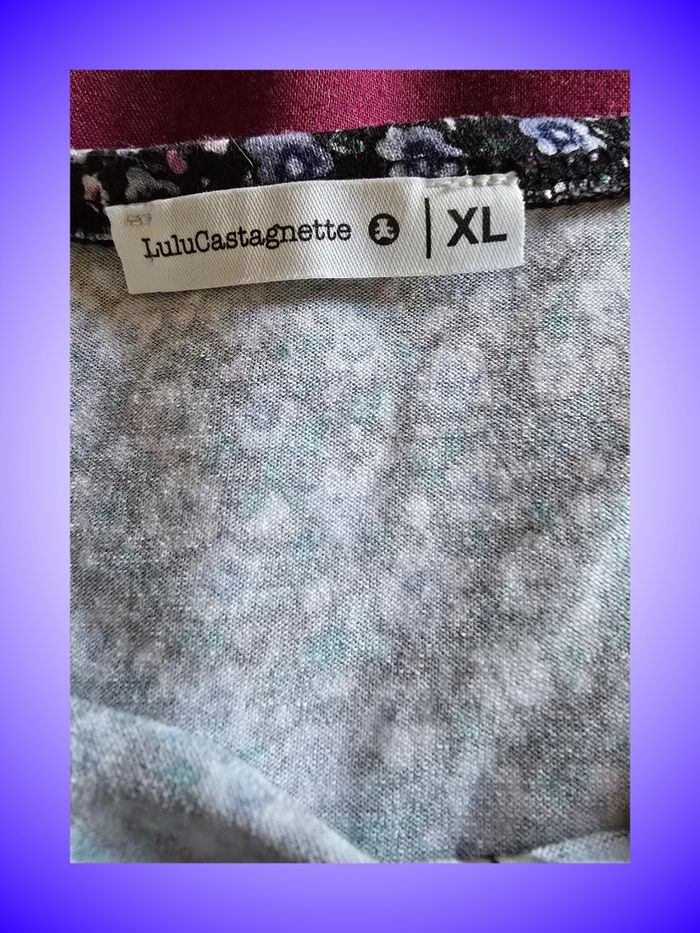 Crop Top Lulu Castagnette – Imprimé Fleuri / Liberty – Encolure Dégagée – Noir & Violet – Taille 42 XL – Très Bon État - photo numéro 5