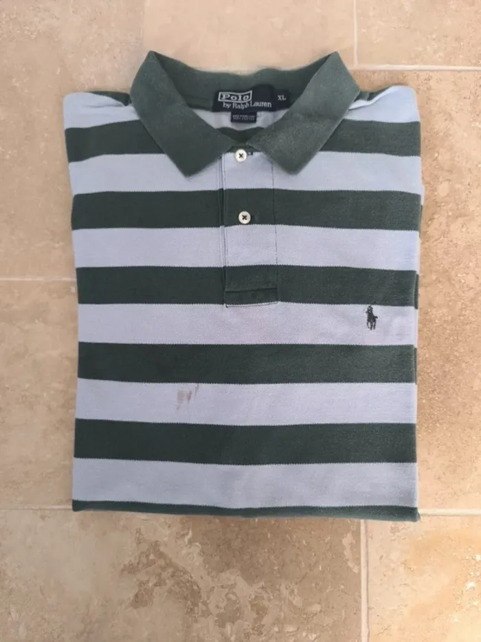 Polo Ralph Lauren homme bleu ciel vert XL logo vert taché