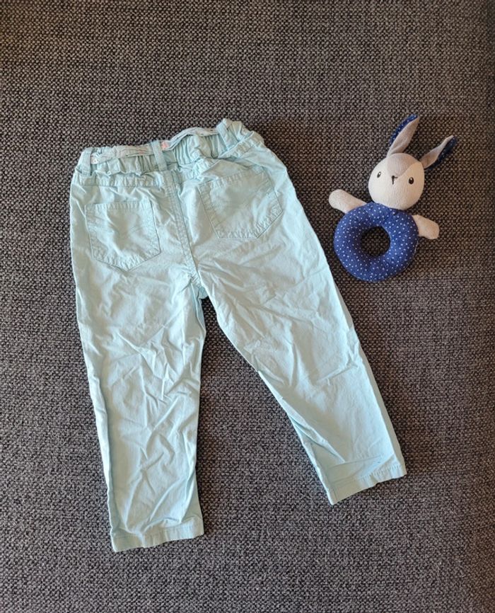 Pantalon en tissu turquoise fille 24 mois - photo numéro 3