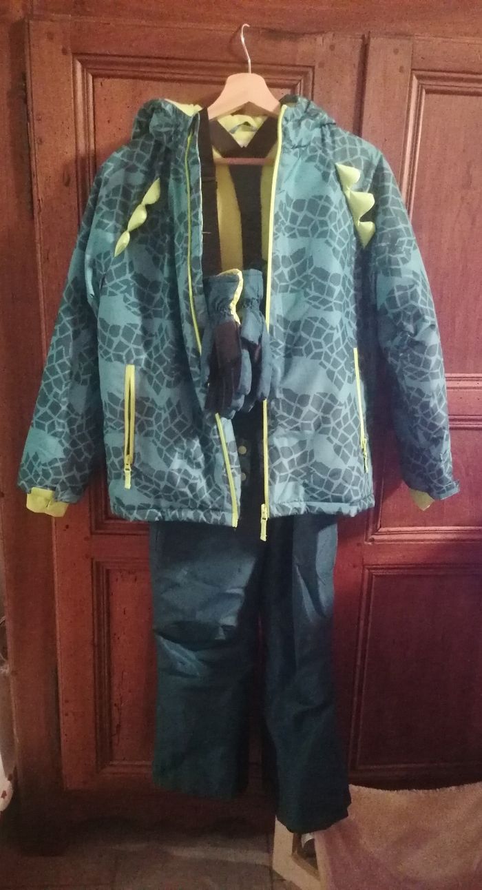 Ensemble doudoune, salopette de ski et gants enfant mixte 12 ans