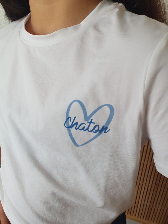 T-shirt Chaton blanc/bleu Taille 8 ans - photo numéro 3