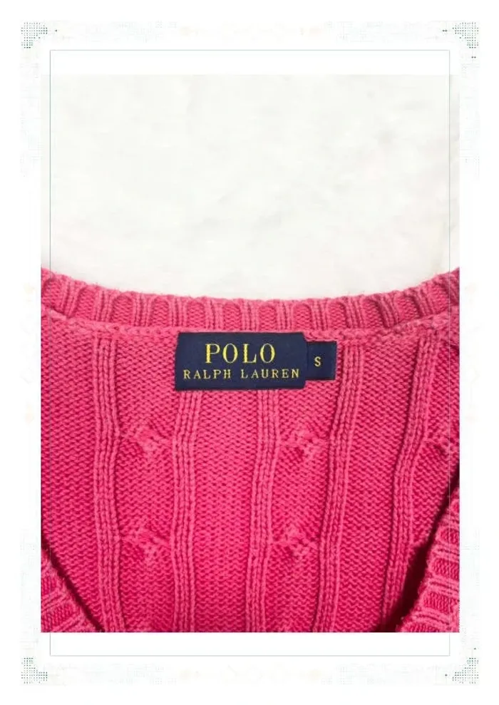 Ralph Lauren pull femme coton torsadé rose col V taille S - photo numéro 6