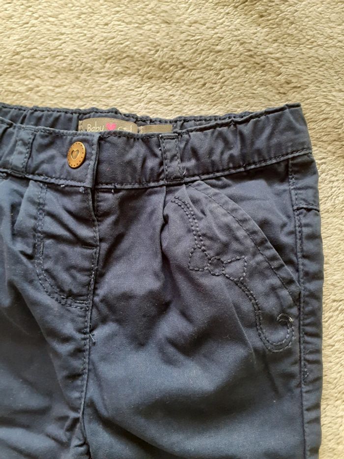 Pantalon fille bleu 6 mois broderies nœuds - photo numéro 2