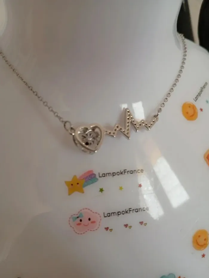 Collier argentée coeur infinit fréquence du coeur - photo numéro 3