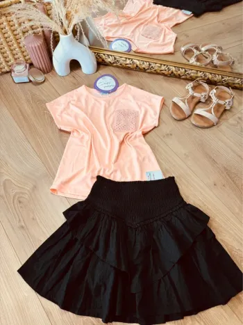 Taille 8 ans tenue 2 pièces été fille TAO orange fluo et noir Neuf 🌺