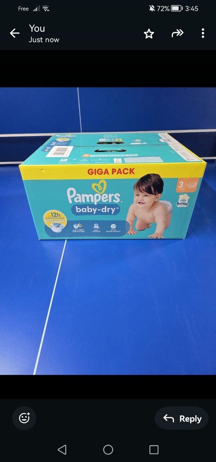 Lot 2 cartons pampers couches taille 3 6-10KG 150x2= 300 couches
