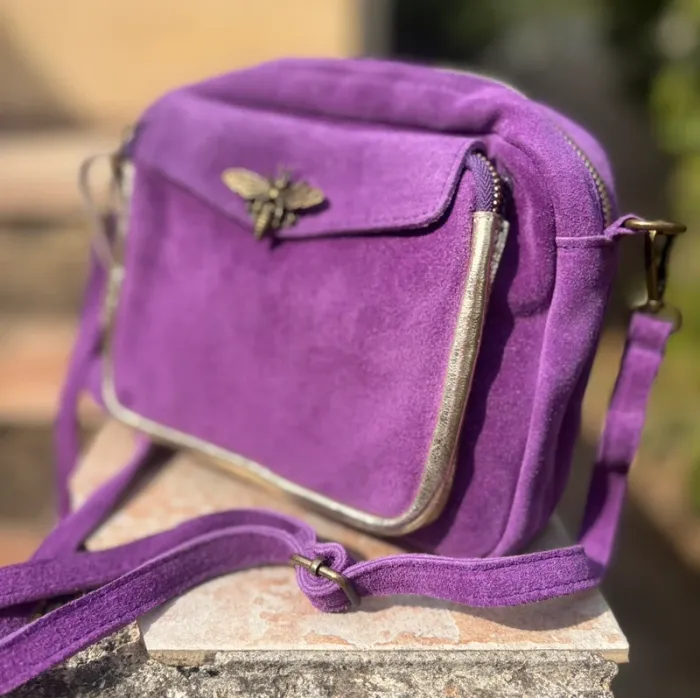 Sac bandoulière cuir violet avec fermeture abeille - photo numéro 10