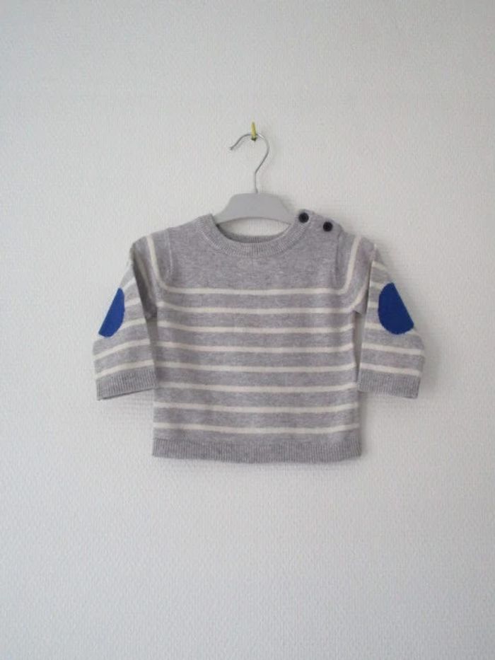 Pull gris rayé Jacadi 6 mois TBE