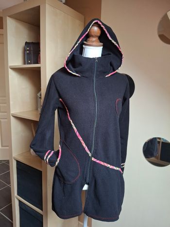 Veste polaire noir ethnique bohème capuche 