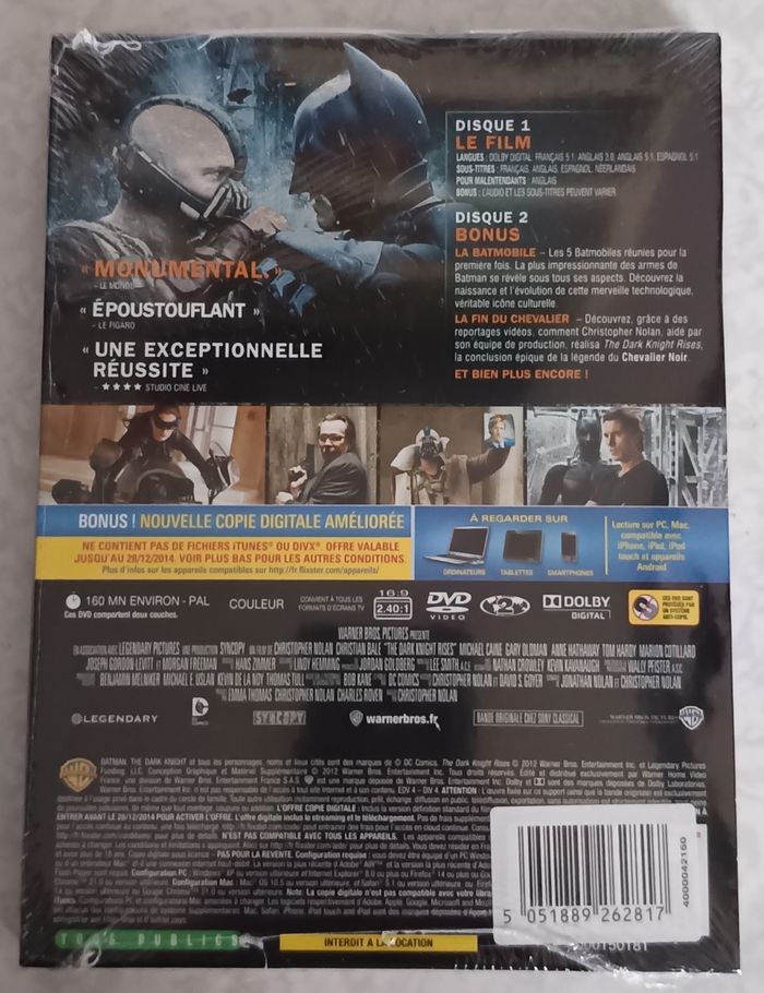 The Dark Knight Rises. 2 DVD Neuf Sous Blister. Edition Collector. - photo numéro 2