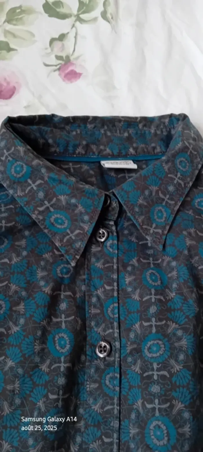 Chemise manches longues en coton longue motif floral bleu marron femme 42/44 esprit - photo numéro 13