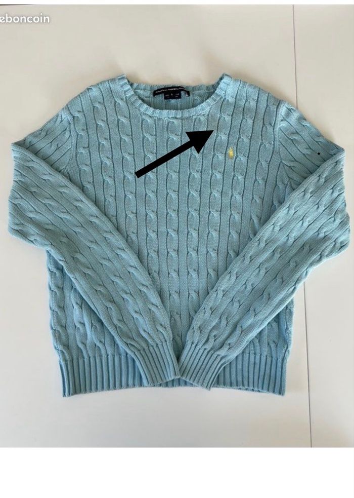 Pull torsadé bleu clair Ralph Lauren taille S - photo numéro 6