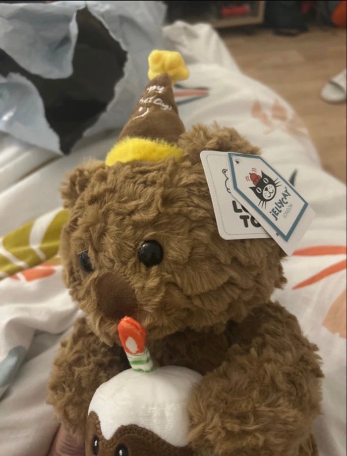 Peluche neuve ours anniversaire gâteau bougie - photo numéro 2
