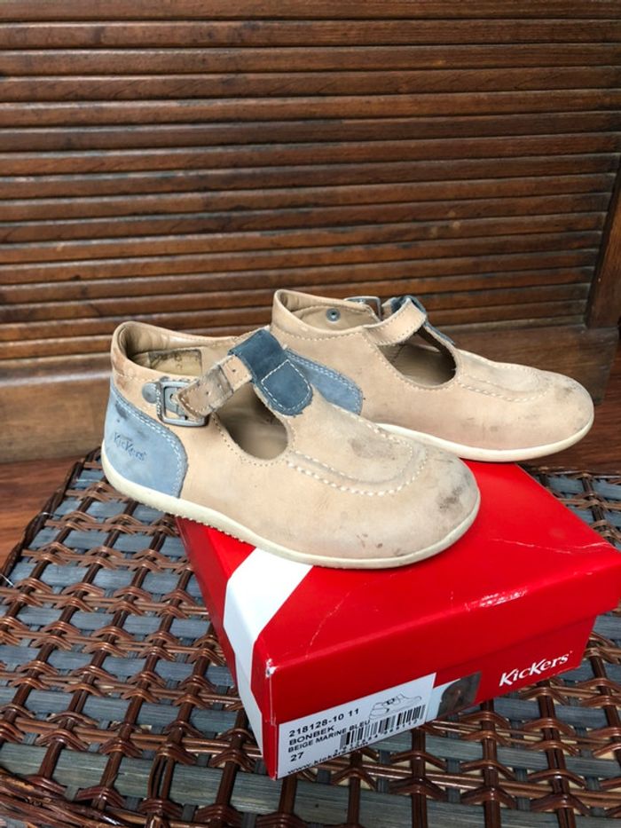 Chaussures kickers T27 beige et bleu - photo numéro 4