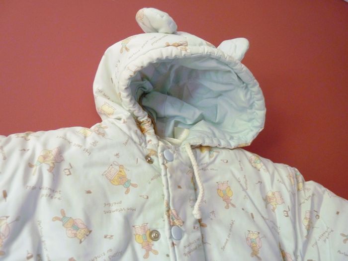 Manteau bébé Fille 18 Mois bleu avec capuche lapin TBE vintage - photo numéro 3