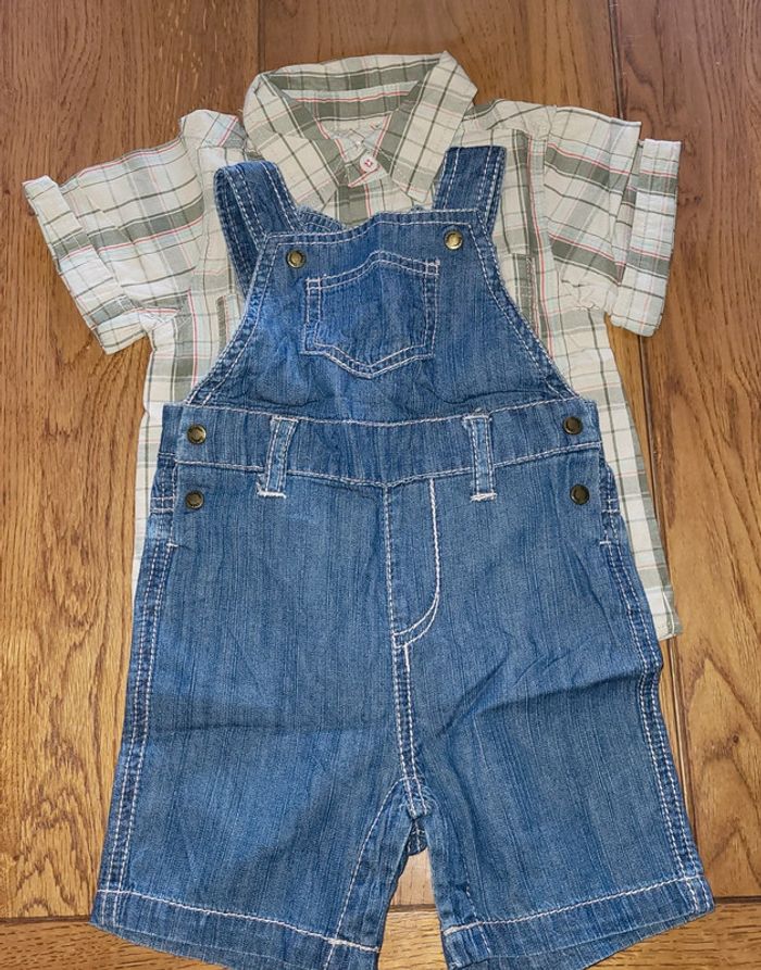 Salopette short + chemise 6 mois