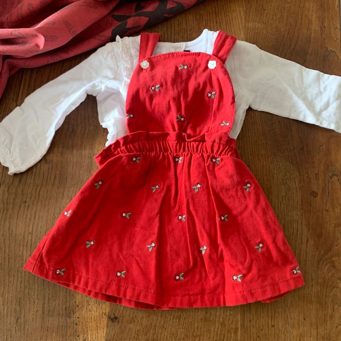 Robe bretelles rouge broderies coquelicots